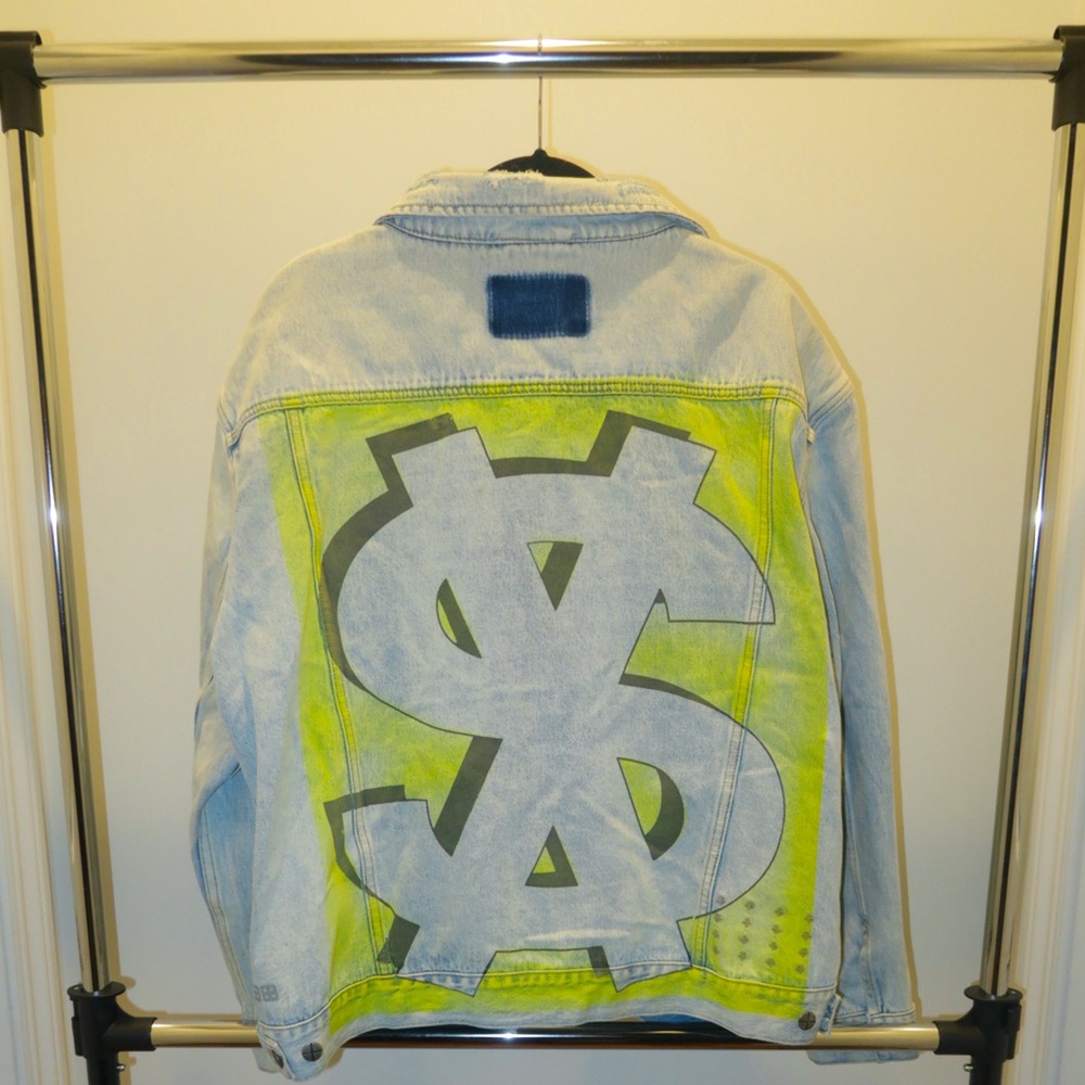 Ksubi Light Blue and Yellow Graphic Denim Jacket